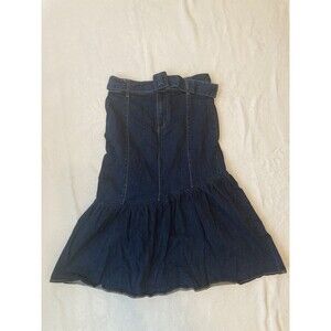 Eva Mendes NY Co Womens Denim Jean Skirt Size 4 Cotton Stretch Ruffle Long Belt